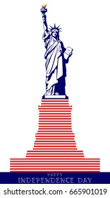 
Independence Day. The hand is a torch. Statue of Liberty. USA. July 4, Business, street layout. Flat banner, vertical. 3D letter font. Dark blue illustration on a white background. Red stripes
