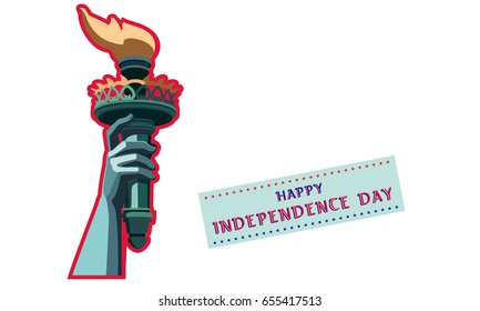 
Independence Day.The hand torch.Statue of Liberty. Futuristic design.USA. July 4th, Business, street layout. Flat banner. 3D font letters.Color, illustration of green on a white background.vector

