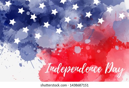 Independence day holiday in United States of America. Abstract watercolor background with stars in colors of USA flag.