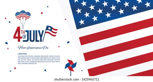 Independence Day horizontal banner. Close up flag on background.