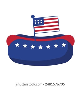 Independence day hotdog with american flag patriotic illustrations. Cute vector prints for 4th of July