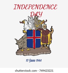 Independence Day of Iceland. Icelandic emblem. Postcard. Vector illustration