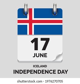Independence Day Iceland -June 17, days of year flat realistic calendar icon Independence Day vector image with Iceland flag