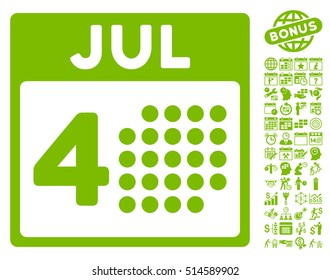 Independence Day icon with bonus calendar and time management images. Vector illustration style is flat iconic symbols, eco green color, white background.