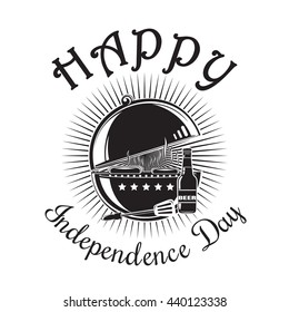 Independence Day icon. Happy Independence Day of America. BBQ and beer bottle  icon isolated on white background. Vector illustration