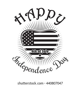 Independence Day icon. Happy Independence Day of America. 4th of July. US Flag in shape of heart. Black icon isolated on white background. Vector illustration