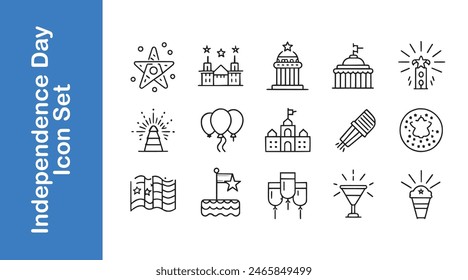 Independence Day Icon Set with Editable Vector outline. 