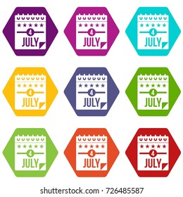 Independence day icon set many color hexahedron isolated on white vector illustration