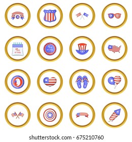 Independence day icons circle gold in cartoon style isolate on white background vector illustration