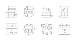 Independence Day Icons. Editable Stroke. Containing Independencia De Colombia, Cake, Shield, Insignia, American, 4th Of July, Usa, Independence Day.