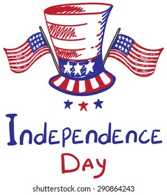 Independence day illustration. Hat and flags.