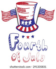 Independence day illustration. Hat and flags.