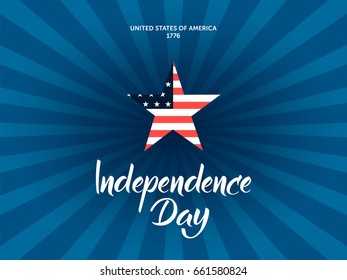 Independence Day illustration with modern calligraphy and patriotic star symbol rectangular composition.