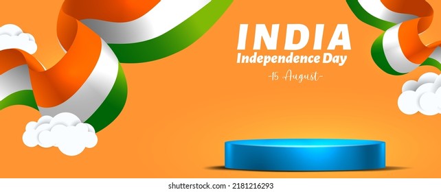 independence day of India 15 august with pedestal podium display. Use for banner, web,space text, poster, greeting card and ads