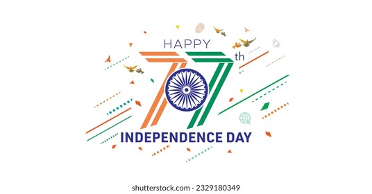 Día de la Independencia de la India. 15 de agosto, 77. concepto de celebración del aniversario de la libertad. Bandera tricolor y fondo patriótico.