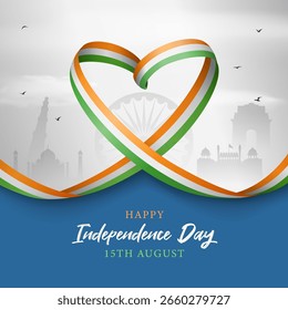 Día de la Independencia India 15 de agosto Ilustración de corazón de cinta