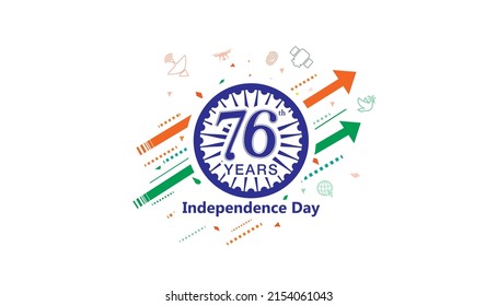 independence day of india. 76 years of freedom celebration banner with tricolor flag and growth