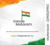 Independence Day, India, August 15, Vande Mataram Typography in English Language. Social Media Creative Vector Design template