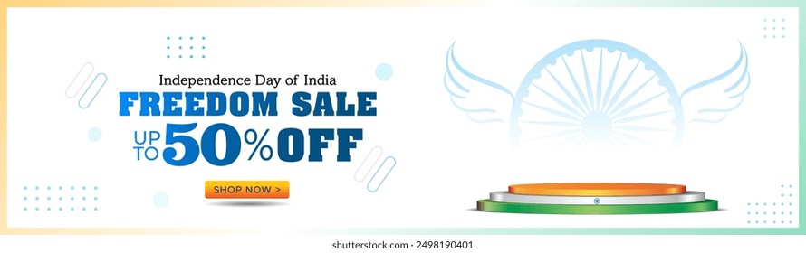 Independence day of India background. Freedom sale offer banner with tricolor podium design