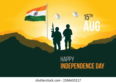 independence day in India celebration on August 15. vector design with Indian army soldier National flag vector illustration