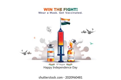 independence day India concept 15 August and corona vaccine background