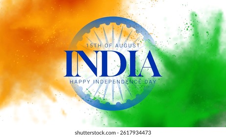Independence Day of India concept card. Abstract explosions of powders colored in Indian flag colours. Vector illustration for decoration Indian Independence Day. Day of India on 15th August.