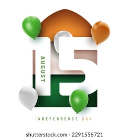 Independence day India. Creative festival composition in modern minimal 3d style. Holiday concept design for template cover, poster, banner. Vector illustration.
