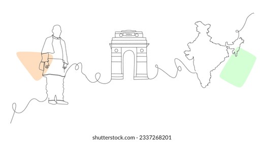 Independence Day India Creative One Line Art Vector