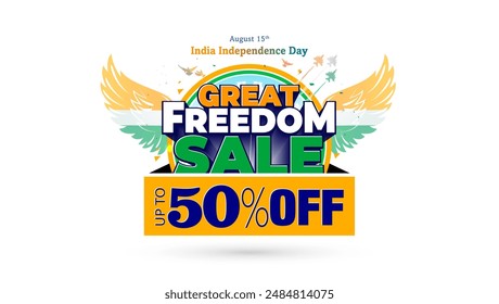 Independence day of India Great Freedom Sale 50% off concept.