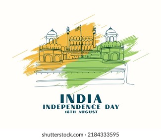 independence day of india with hand drawn red fort