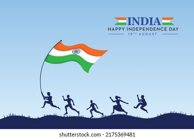 Independence Day In India On August 15 Kids Running With Flag