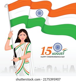 Día de la Independencia en India el 15 de agosto 15 Madre India con bandera