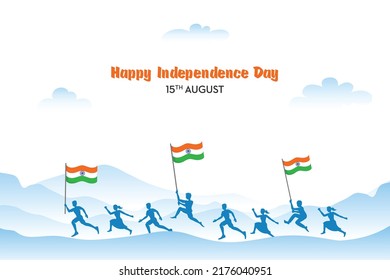 Independence day in India on August 15 kids running with flag