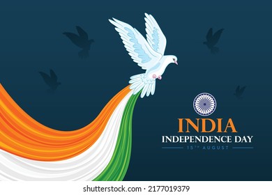 Independence day in India on August 15 pigeon with rays