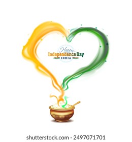 Independence day of India. Tricolor hot smoke steam with food background.