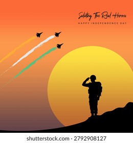 Independence Day India Vector with Fighter Jets and Indian Army Soldier