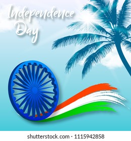Independence Day of India. Vector illustration with a flag on a background of palms