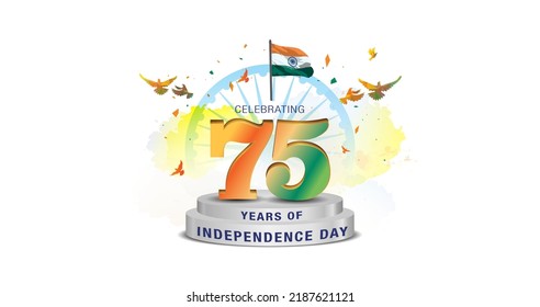 Independence day India. Vector illustration of Indian tricolor flag with 75 years 3D letter.