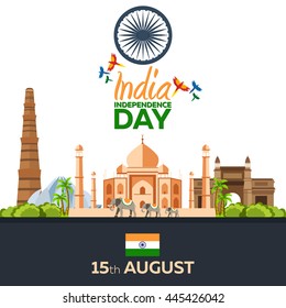 Independence day of India. Vector illustration. 15th August.