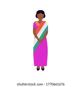 Independence Day of India. Woman with flag of India. Vector illustration in flat style