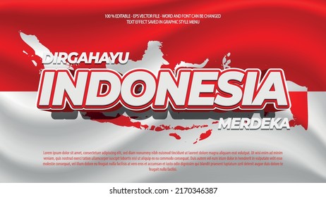Día de la Independencia de indonesia efecto de texto editable con fondo de bandera