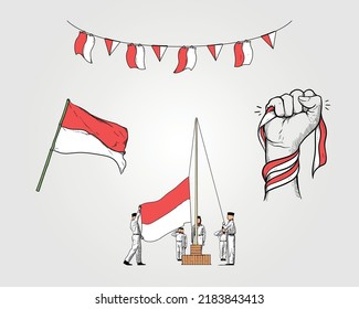 Independence Day of Indonesia Handdrawing Vector Illustration