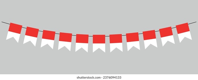 Independence Day of Indonesia, indonesian flag bunting garland, hanging flags for celebration, pennants, vector illustration