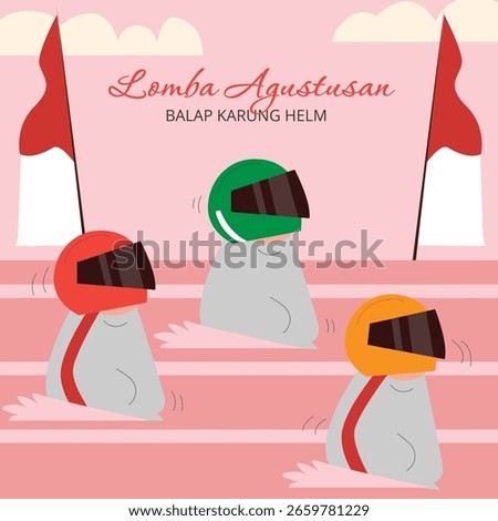 Independence Day of Indonesia Vector Illustration with Traditional Games of Independence Day. Lomba Balap Karung Helm.