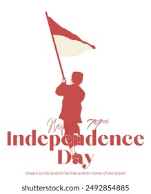 Independence Day of Indonesia vector poster with a kid holding flag