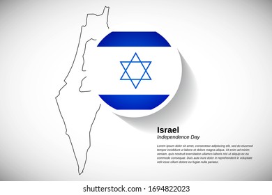 Independence day of Israel. Creative national country flag of Israel with outline map. Elegant greeting card or banner vector illustration.