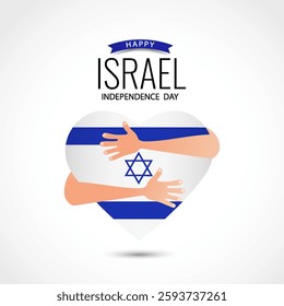 Independence Day of Israel. Hands embracing a heart-shaped flag. Vector Illustration 
