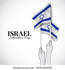 Independence Day of Israel. Hands with flags. Vector Illustration.
