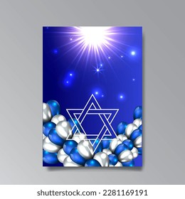 Independence day Israel 
poster happy Israel independence day. 3d flag. Vector illustration design. Star of David form, garland with the flag of Israel fireworks