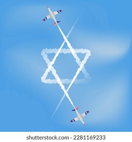 Independence day Israel 
poster happy Israel independence day. 3d flag. Vector illustration design. Star of David form, garland with the flag of Israel fireworks